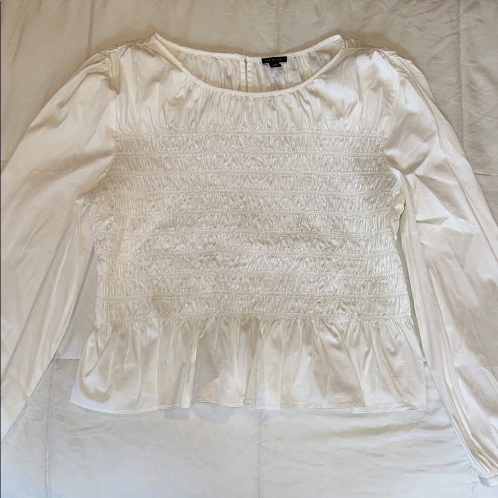 Ann Taylor Smocked Peplum Blouse Large